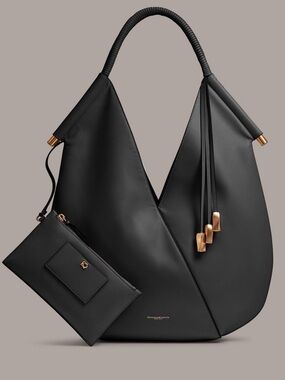 Donna Karan Baldwin Smooth Leather plus Mini Bag Black Gold Sculptural